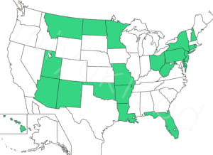 2020年1月、アメリカで医療用のマリファナに対してのみ肯定的な州の地図